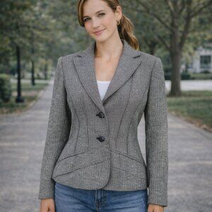 Sandra Angelozzi SZ 10 Wool Blend Black White Herringbone Single Breased Blazer